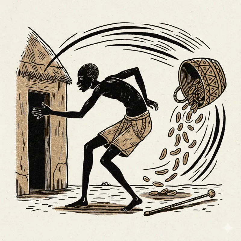 Ilustración del pataki de Oyekun Batrupon el hombre que lo perdió todo