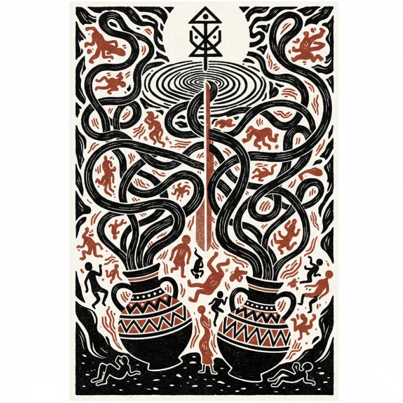 Ilustración del pataki de Oyekun Batrupon La Guerra de las cazuelas