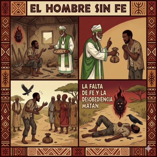 ilustración del pataki iwori yekun el hombre que vivía sin fe